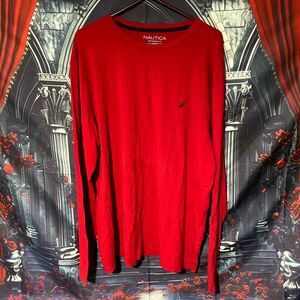Nautica T-Shirt Men's XXL Red Cotton Long Sleeve Comfort Streetwear Stretch